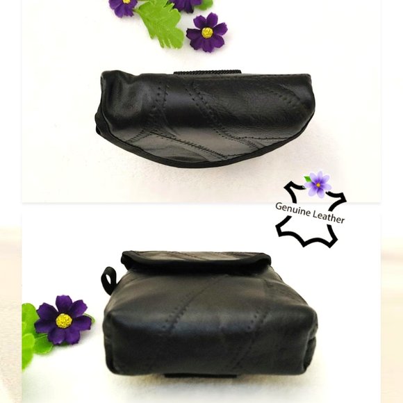 Soft Genuine Leather Belt Bag Black Patchwork Mini Waist Purse Flap Velcro NWOT - Picture 4 of 8